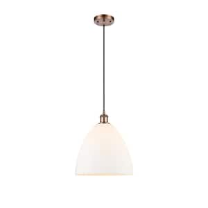 Bristol Glass 60-Watt 1 Light Antique Copper Shaded Mini Pendant Light with Frosted glass Frosted Glass Shade