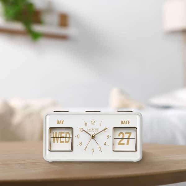 La Crosse Clock Daily Flip White Tabletop Alarm Clock with