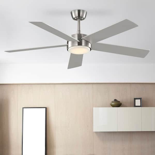 Benning 52 in. Indoor Brushed Nickel Downrod Ceiling Fan with Adjustable White Light LED and Remote Control Included