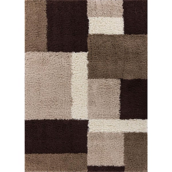 Well Woven Madison Shag Cubes Beige/Brown 5 ft. x 7 ft. Contemporary Geometric Area Rug