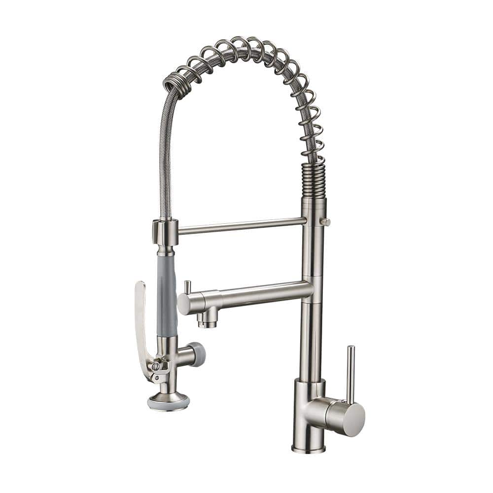 Brushed Nickel Commercial Pull-Down Kitchen Faucet with Sprayer