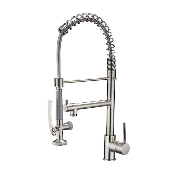 Commercial Kitchen Faucet Pull Down Sprayer Brushed Nickel, Single Handle Kitchen Sink Faucet