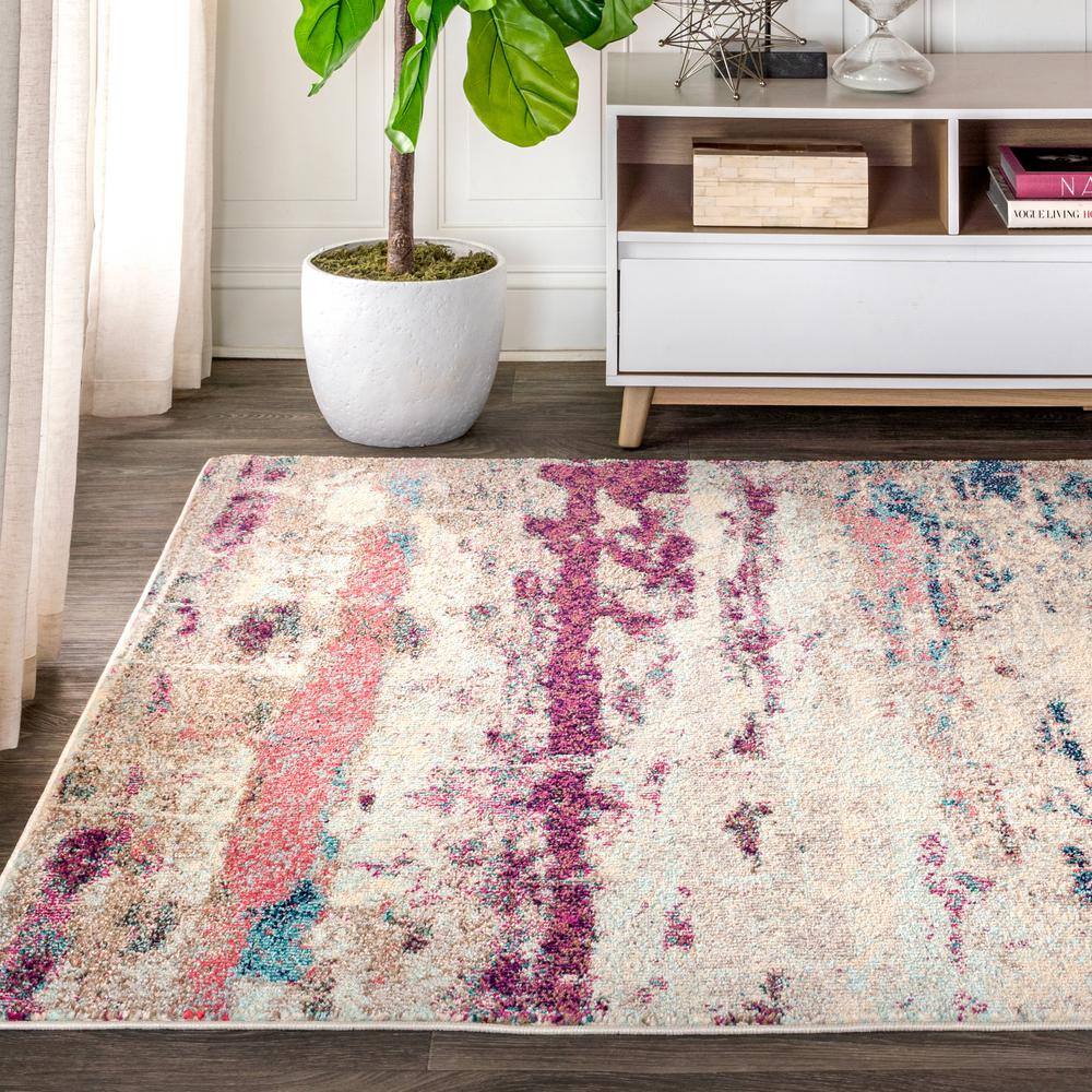 Abstract Brushstroke Blue Synthetic 4' x 6' Area Rug