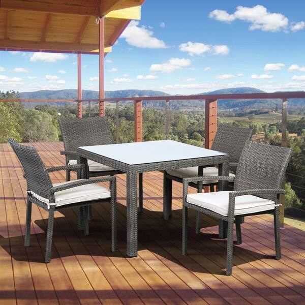 Atlantic Contemporary Lifestyle Liberty Grey 5-Piece Square Patio Dining Set with Off-White Cushion