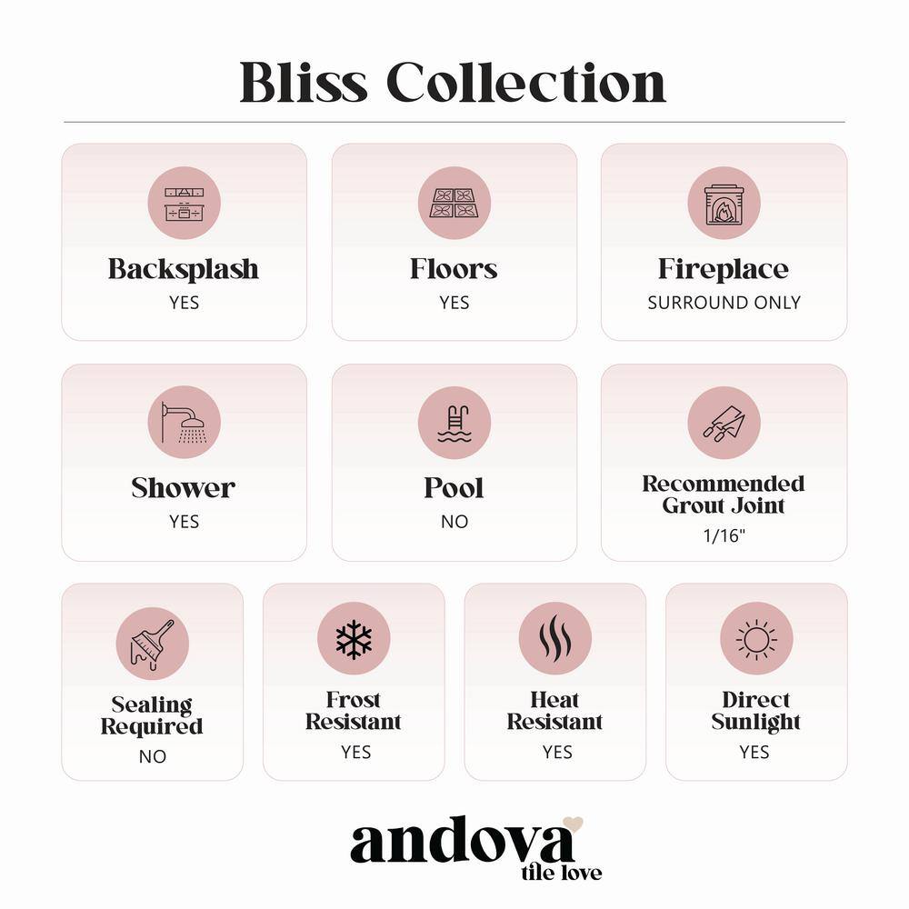 Bliss 8" Black and White Porcelain Patterned Tile