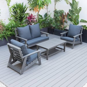Alpine 4-Piece Poly Lumber Weather Resistant Patio Conversation Set with Charcoal Cushions & Coffee Table