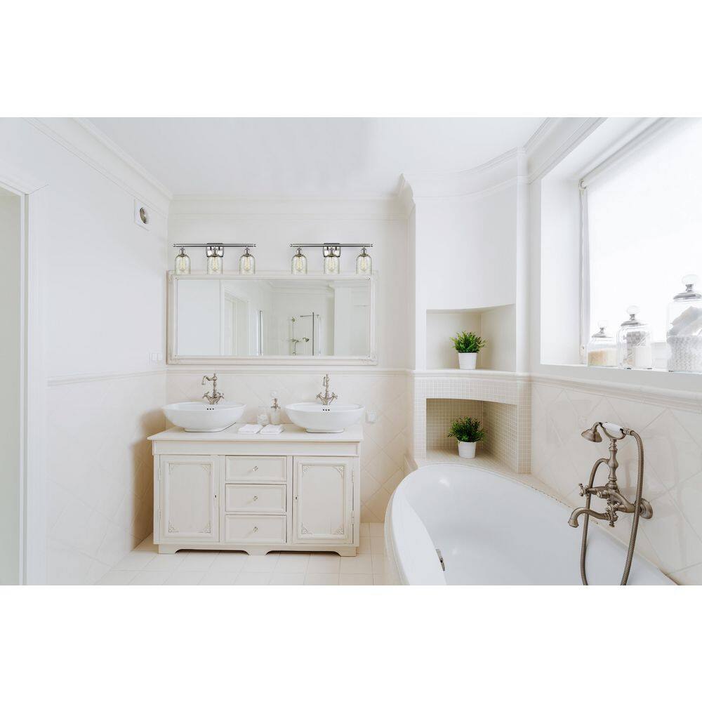 Caledonia 26 in. 3-Light Brushed Satin Nickel Vanity Light with Glass Shade price history on PriceWatchPro