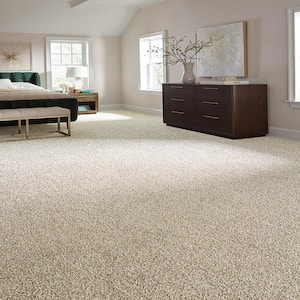Radiant Retreat II Sandy Beige- Beige 58 oz. Polyester Textured Installed Carpet