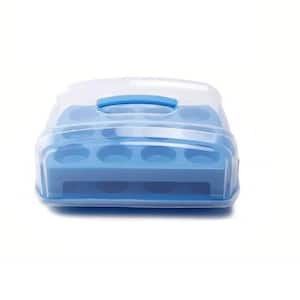 24-Grid Double Layer Cupcake Takeaway Box, Clear Plastic Portable Packing Bread Box, Blue