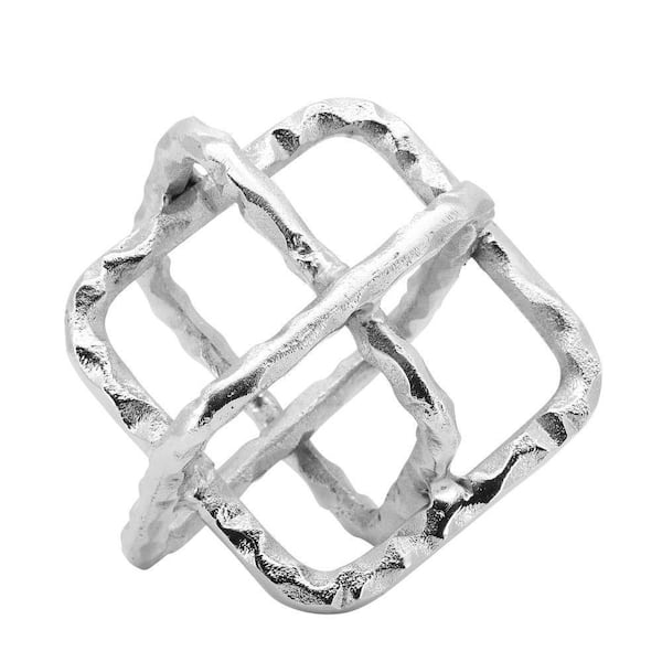 Liv & Skye Silver 8 in. x 8 in. Metal Square Orb Sculpture