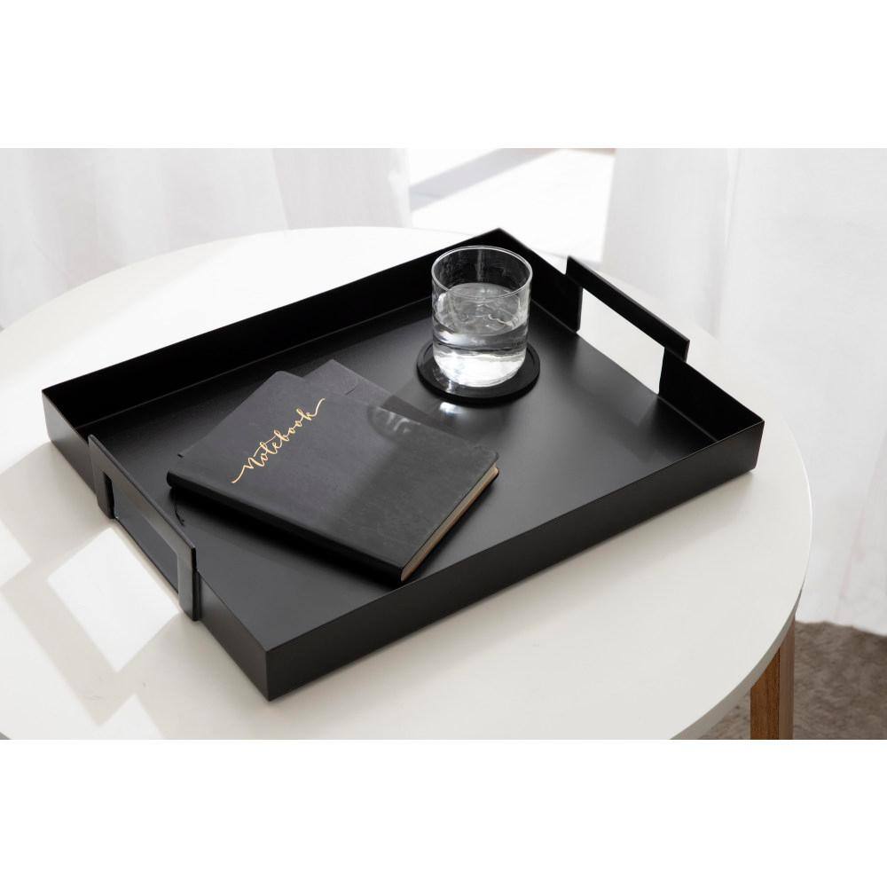 Sleek Black Metal Rectangular Serving Tray with Handles