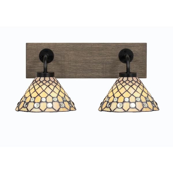 Unbranded Kirby 17.75 in. 2-Light Matte Black and Painted Distressed Wood-look Metal Vanity Light