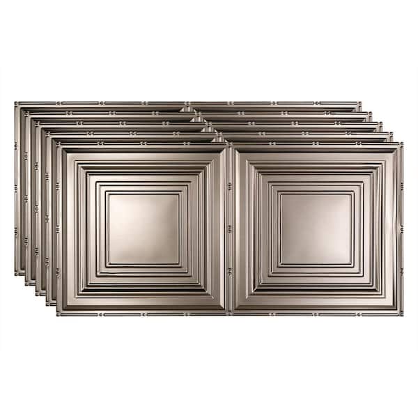 Fasade Traditional #3 2 ft. x 4 ft. Glue Up Vinyl Ceiling Tile in Brushed Nickel (40 sq. ft.)