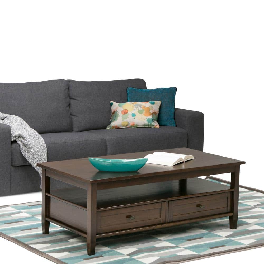 Tobacco Brown Rustic Rectangular Coffee Table with Storage