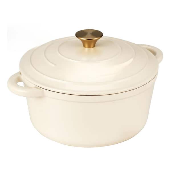Enameled Cast Iron Dutch Oven - 5.5QT Stock Pot with Lid - Heavy-Duty Cookware for Braising, Stews, Roasting - White