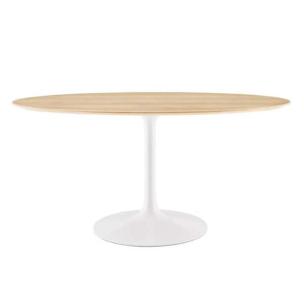 MODWAY Lippa 60 in. White Natural Oval Dining Table