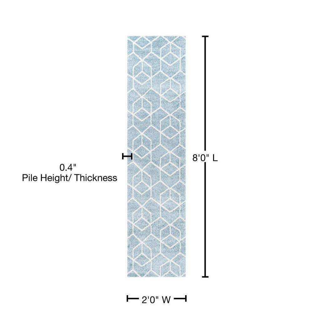 Scandinavian Geometric Light Blue & White Flatweave Runner Rug 2x8