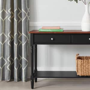 Trentwick Charcoal Black 2-Drawer Wood Console Table with Walnut Finish Top (47.24 in. W x 31.5 in. H)