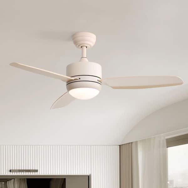 Sofucor 46 in. Indoor/Outdoor Integrated LED Beige Ceiling Fan with Light Kit and Remote Control