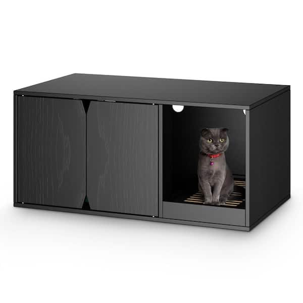 FUFU&GAGA Cat Hidden Litter Box Enclosure Cabinet, Indoor Modern Wood Large Stackable Cat Washroom Storage Cabinet, Black