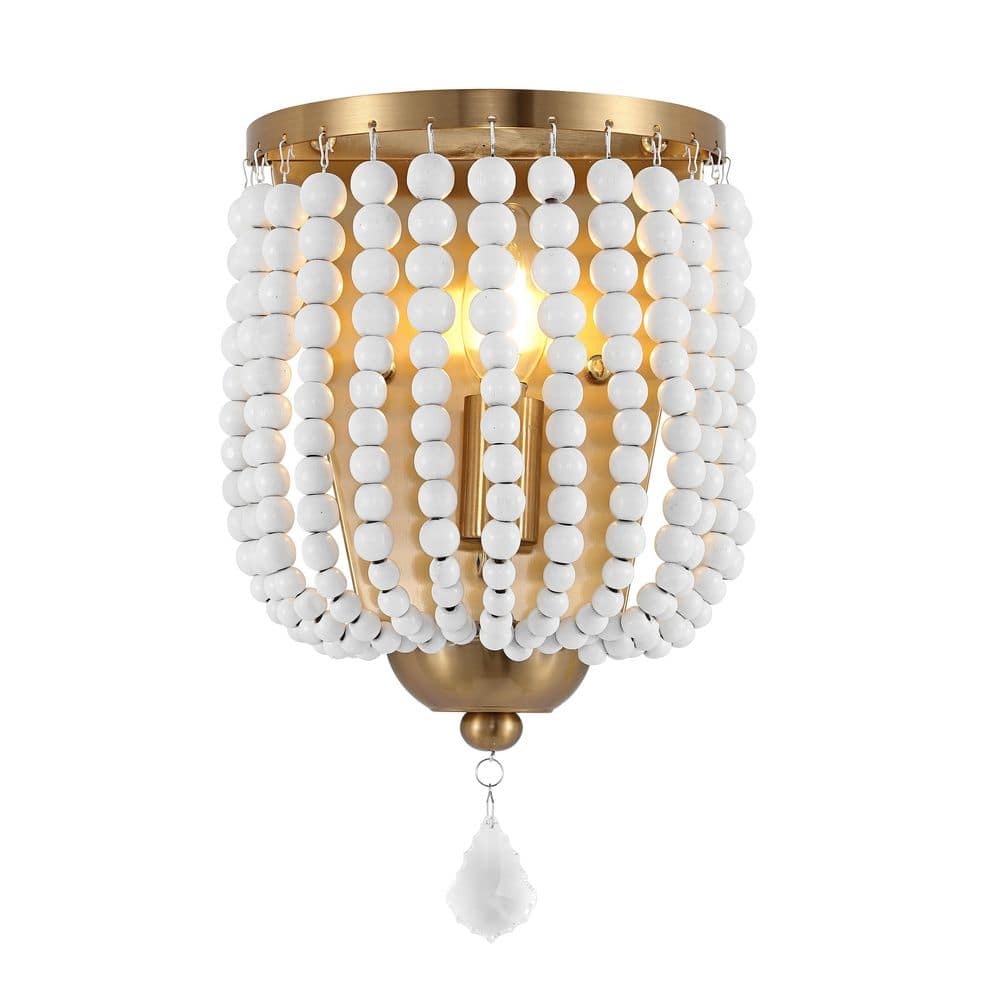 WINGBO 7.5 in. 1-Light Gold Wood Beaded Wall Sconces Bedside Antique ...