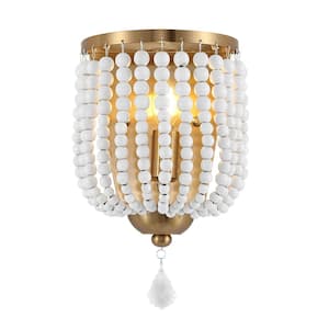 7.5 in. 1-Light Gold Wood Beaded Wall Sconces Bedside Antique Rustic Wall Sconce Lighting Fixture
