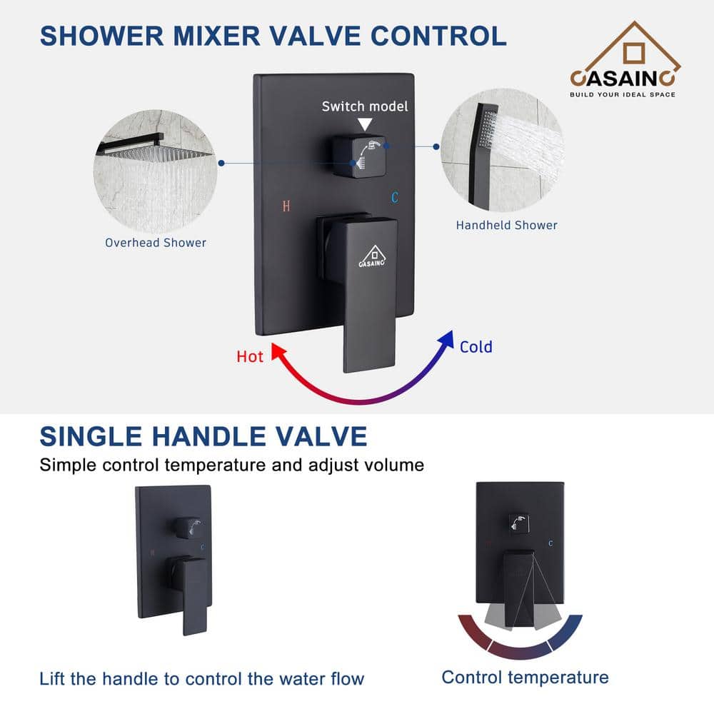 Matte Black Dual Function Square Rain Shower System