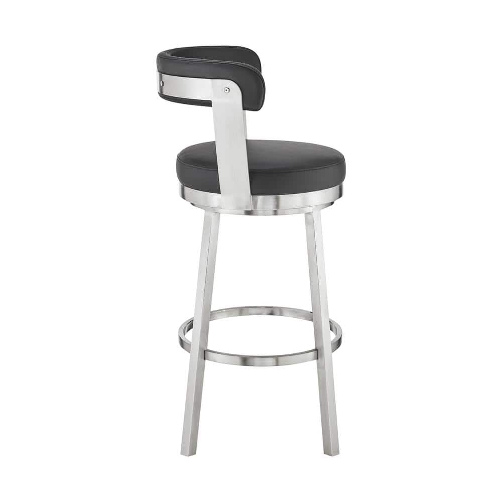 Contemporary 30" Black Faux Leather Swivel Bar Stool with Metal Base
