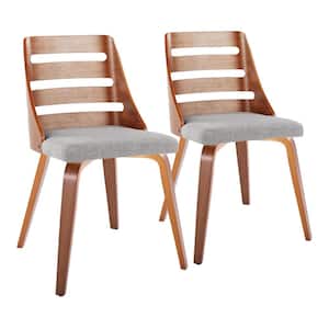 Trevi Grey Fabric and Walnut Wood Side Chair with Bent Wood Legs (Set of 2)