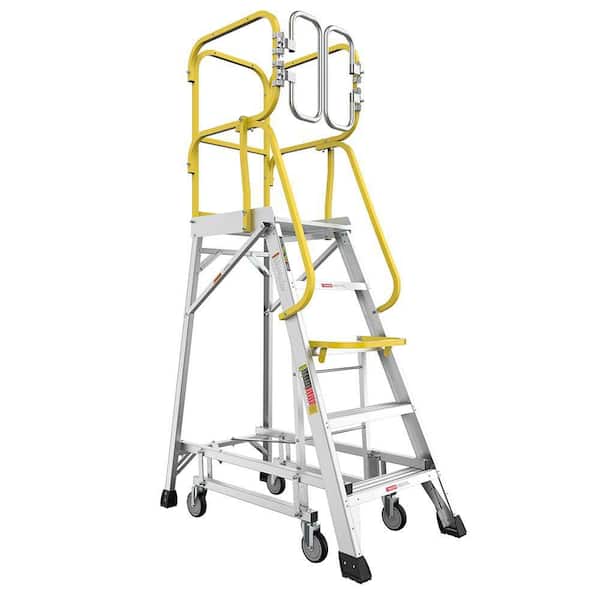 5-Step 7 ft. Aluminum Hybrid Platform Ladder, 7 ft. Reach 375 lbs. Capacity Rolling Platform Ladder, ANSI Compliant