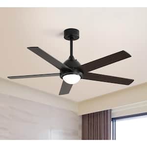 52 in. Indoor Black Modern Ceiling Fan with 3 Color Temperature LED with Wall Control and AC Motor