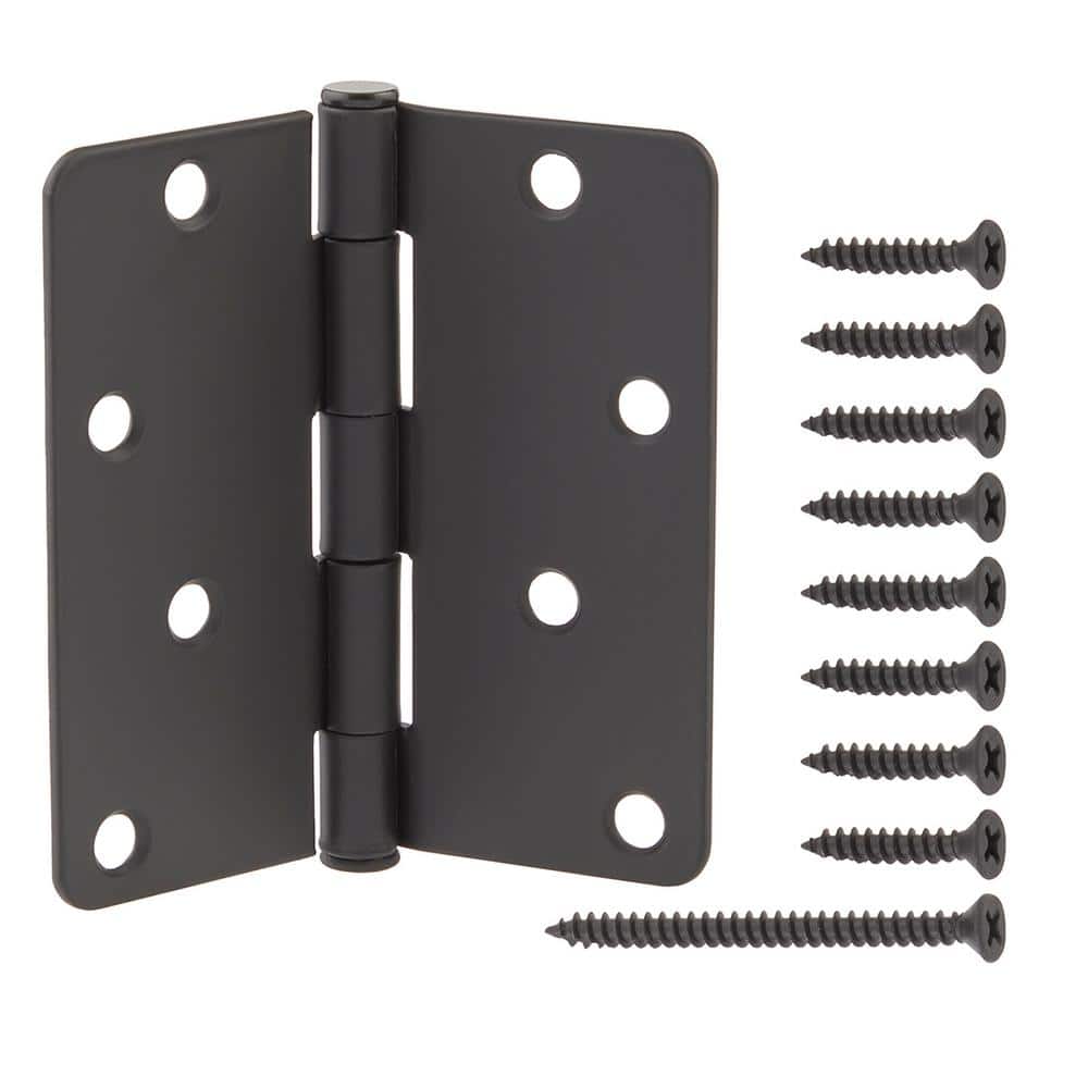 4 in. x 1/4 in. Radius Matte Black Squeak-Free Door Hinge