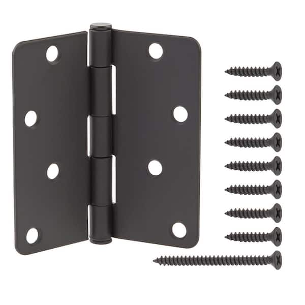 4 in. x 1/4 in. Radius Matte Black Squeak-Free Door Butt Hinge