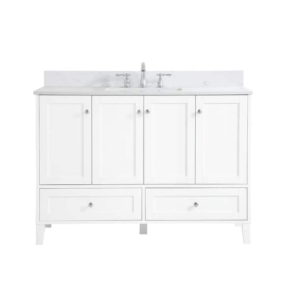 Unbranded Simply Living 48 in. W x 22 in. D x 34 in. H Bath Vanity in White with Calacatta White Engineered Marble Top