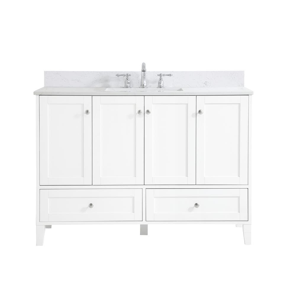 48 in. W Single Bath Vanity in White with Engineered Stone Vanity Top in Wh