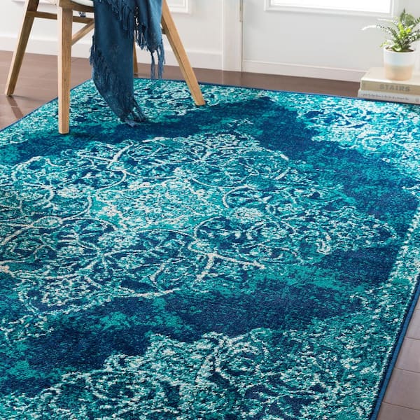 Sora Teal/Navy 7 ft. 9 in. x 11 ft. 2 in. Oriental Area Rug