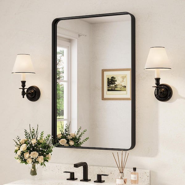 24 in. W x 36 in. H Modern Rectangular Black Bathroom Mirrors Aluminum Framed Wall Bathroom Vanity Mirror