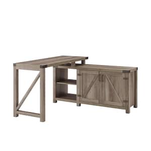 52 in. L-Shaped Grey Wash Wood Farmhouse 2-Door Computer Desk with Shelves