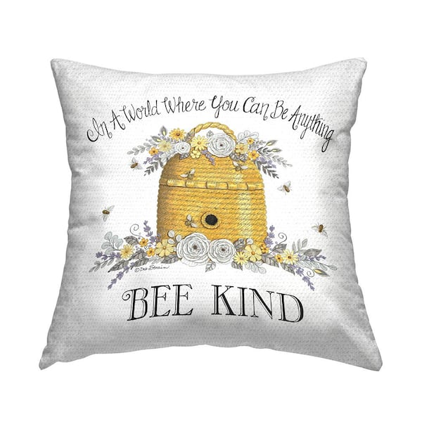 Stupell Industries Bee Kind Honey Hive Floral Design Yellow Square Outdoor Throw Pillow