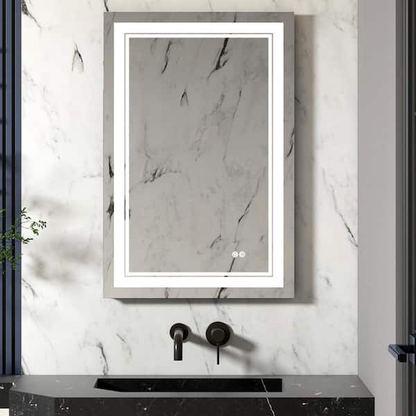 WELLFOR 36 in. W x 24 in. H Rectangular Frameless 3 Colors Dimmable LED Memory Wall Mount Bathroom Vanity Mirror in Aluminum