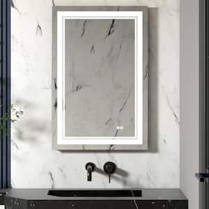RUNA 24 in. W x 36 in. H Rectangular Frameless Anti-Fog Wall Bathroom Vanity Mirror in Aluminum with Light Makeup Mirror