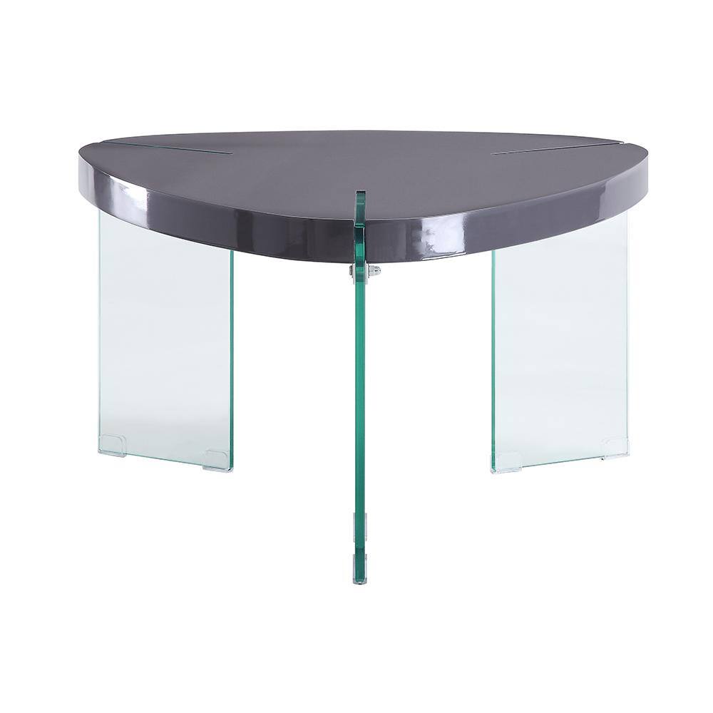 Triangular Gray High Gloss Wood & Clear Glass Coffee Table with Storage
