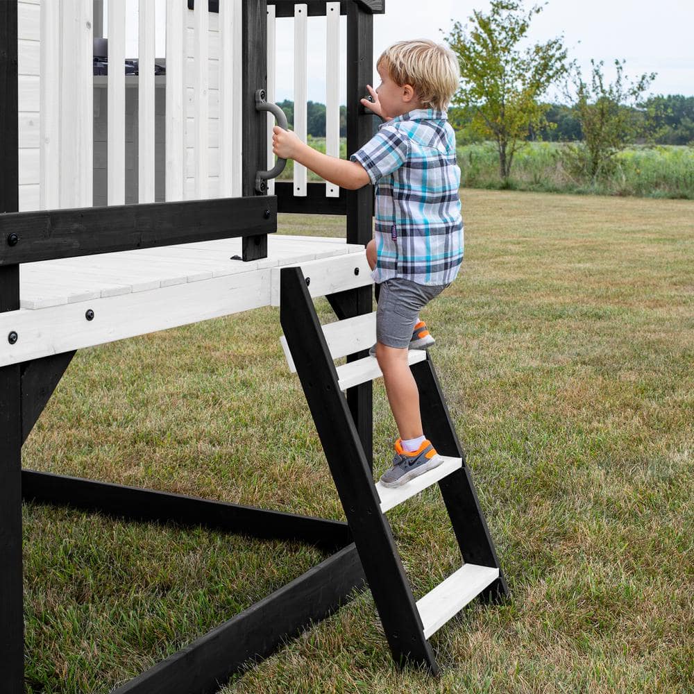 Sweetwater Heights White and Black Elevated Playhouse with Slide