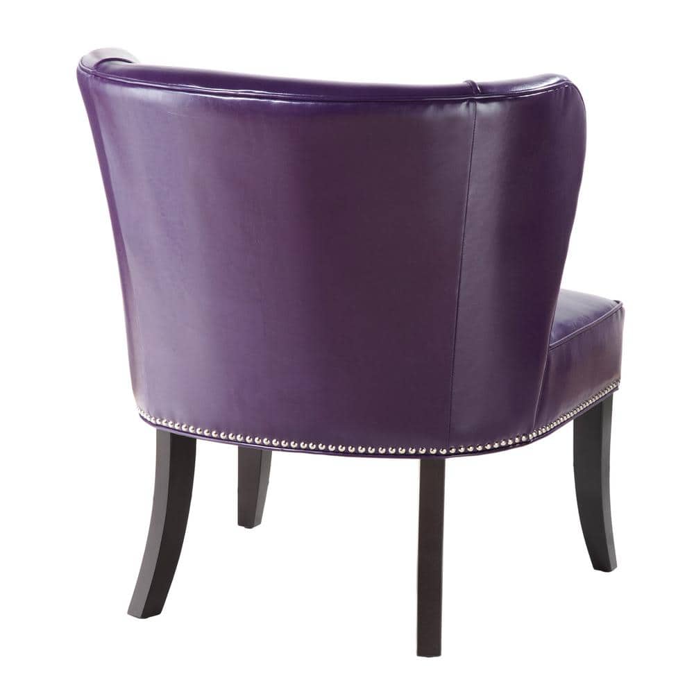 Purple Faux Leather Armless Accent Chair with Wood Legs