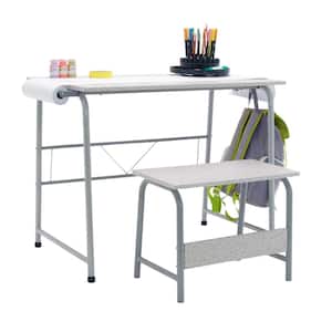Project Center 37.75 in. W Writing Desk in Gray with Bench and Craft Paper Roll for Painting and Sketching