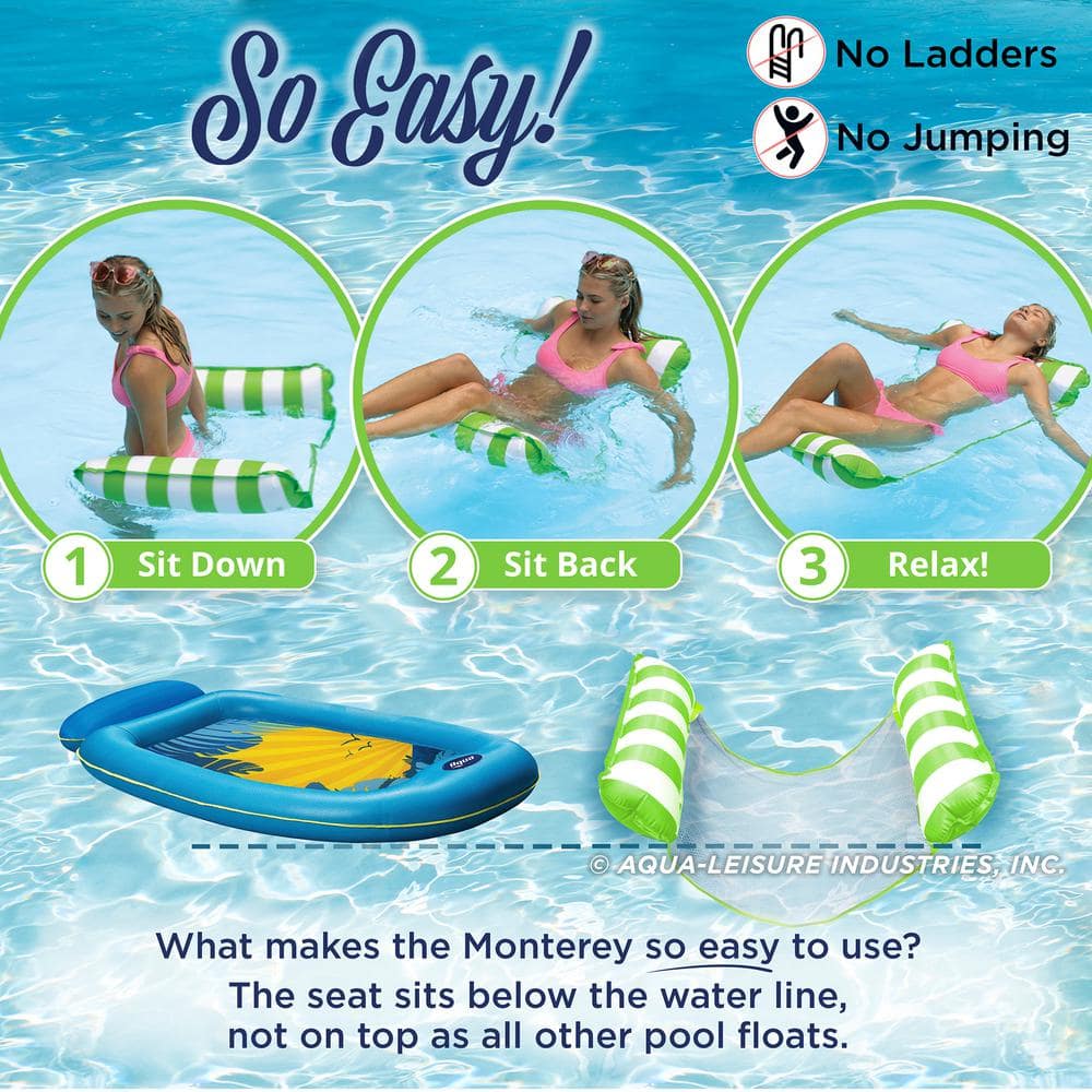Green and White Inflatable Mesh Pool Hammock Lounger