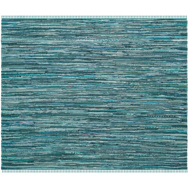 SAFAVIEH Rag Rug Turquoise/Multi 4 ft. x 4 ft. Square Speckled Striped Area Rug