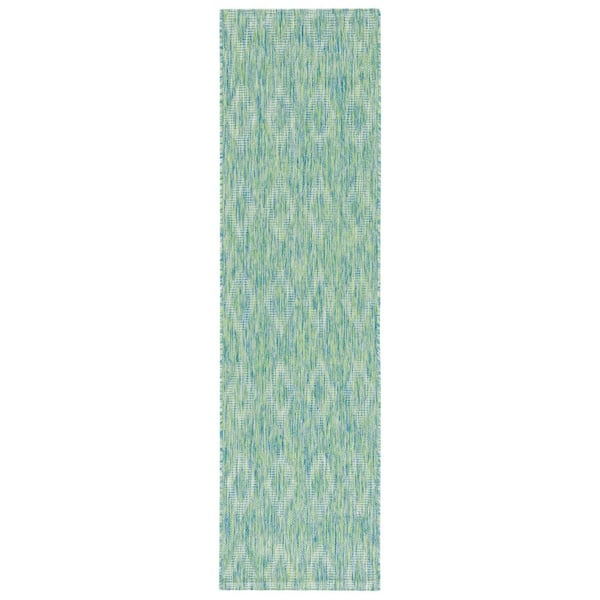 Courtyard Green 2 ft. x 8 ft. Solid Color Diamond Indoor/Outdoor Runner Rug