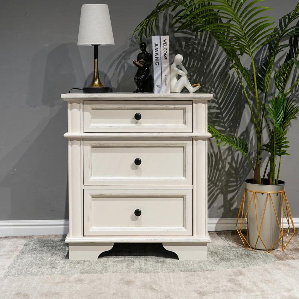 White 3 Drawer 24. 02 in. Wide Nightstand - thumbnail 4