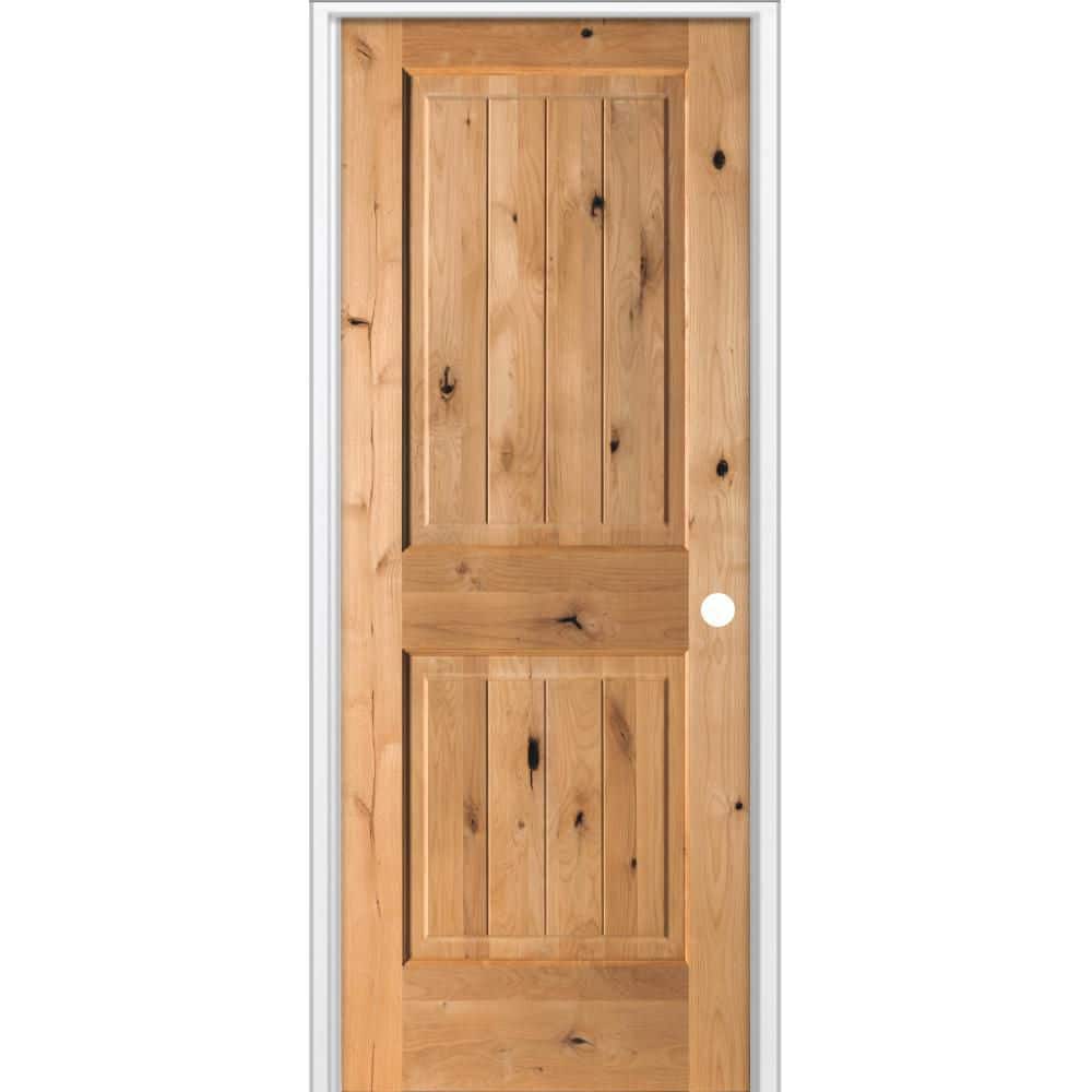 30 in. x 80 in. Knotty Alder 2-Panel V-Groove Solid Wood Left-Hand BEHR Cedar Stain Single Prehung Interior Door price history on PriceWatchPro